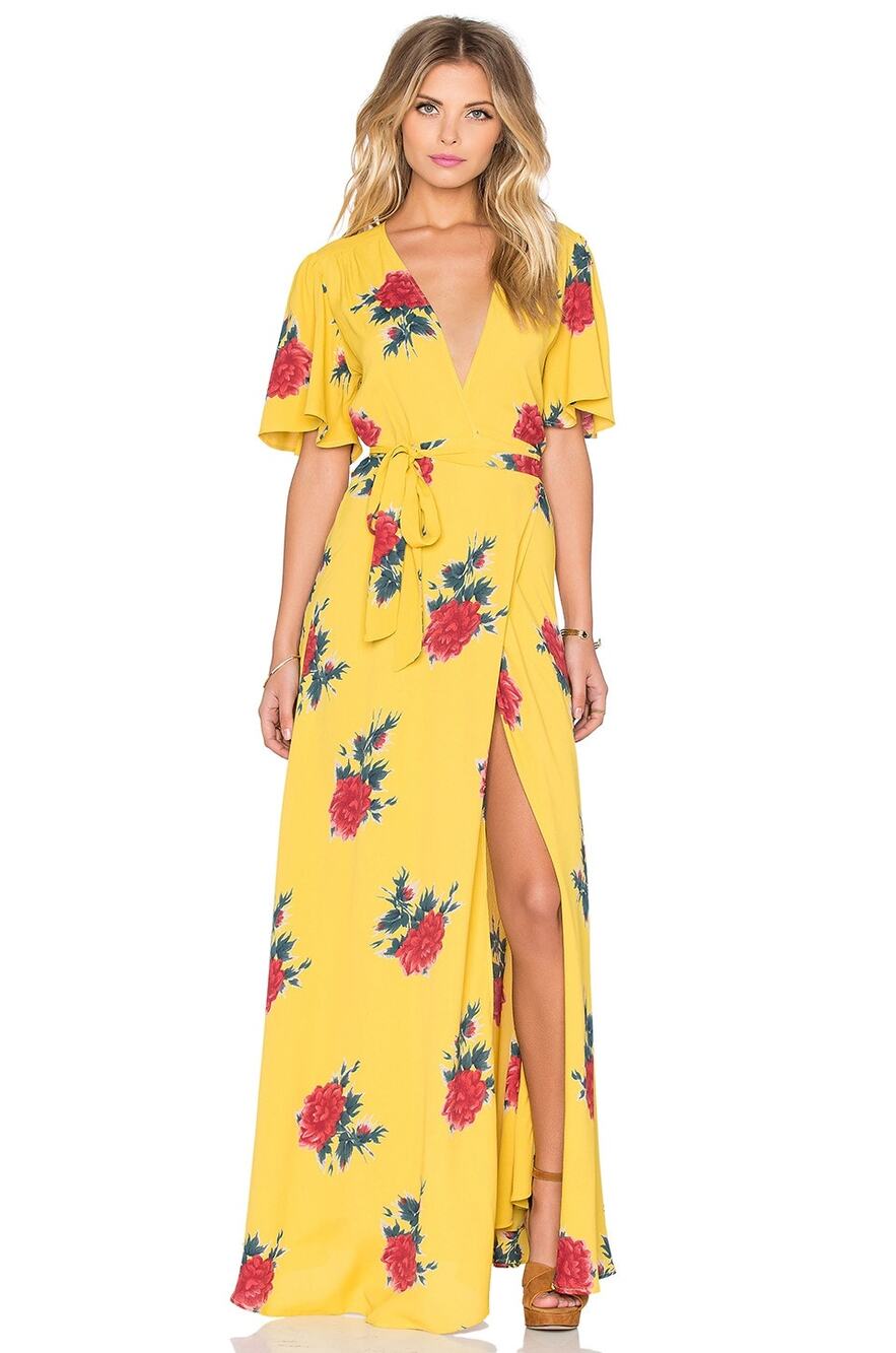 Privacy Please Kimono Floral Dress in Canary Size Medium Flawed